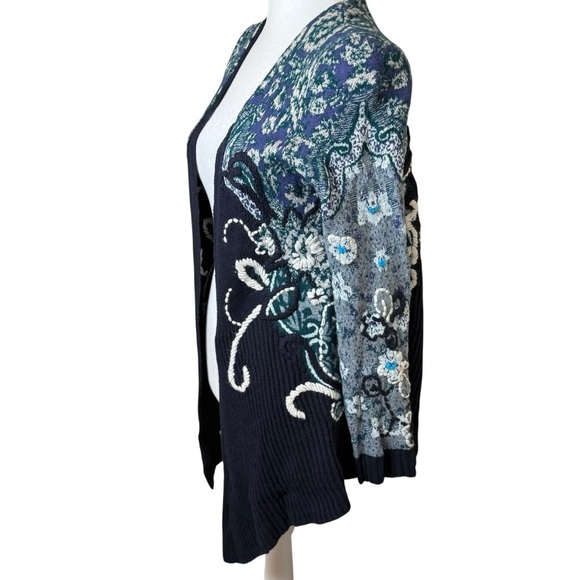 Anthropologie HWR Monogram Emmia Hand Stitched Open Front Cardigan Sweater Med - Picture 6 of 14